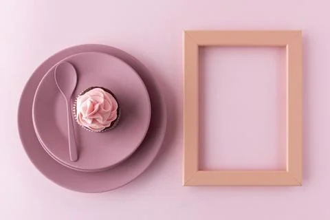 Top view cupcake plate frame Stock Photos