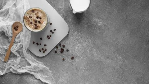 Top view cups coffee table Stock Photos