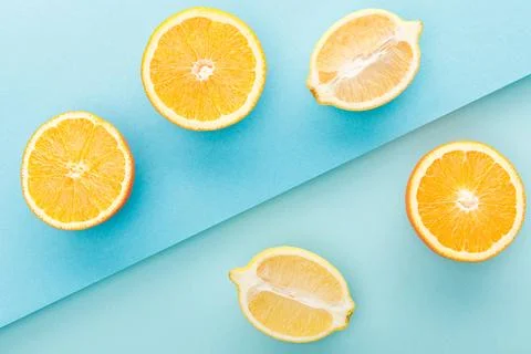 Top view cut oranges lemon Stock Photos