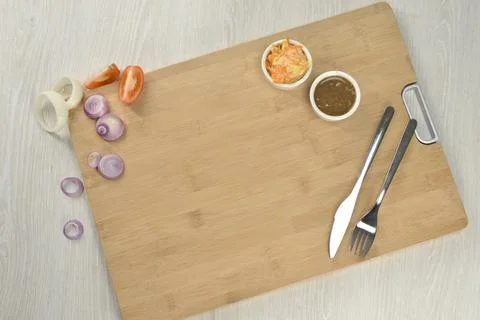 Top view of cutting board isolated Stock Photos