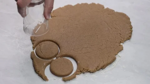 Top View Cutting Cookie Dough Using Glass Cutter Stock Footage 333006679