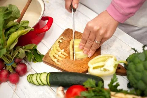 Top view of cutting vegetables Stock Photos