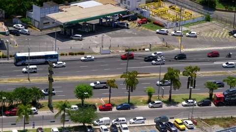 Top view of daily traffic at intersection downtown district at Salvador Stock Footage 163520998
