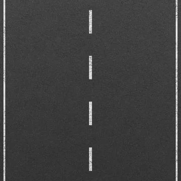 Top view of dark asphalt road texture with white dashed dividing line. 3D Stockillustratie