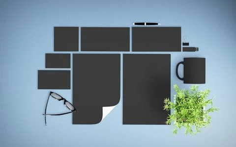 Top view of  dark branding elements mockup Illustrazione stock