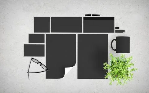 Top view of  dark branding elements mockup Stock Illustration