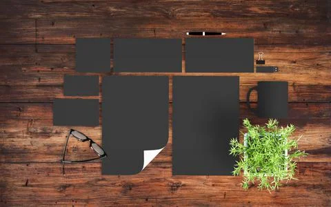 Top view of  dark branding elements mockup Stock Illustration