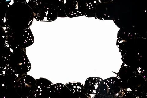 Top view on dark old round watch clockwork arranged in circle with copy space Stock Photos