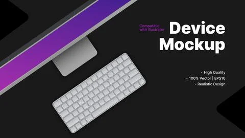 Top View. Dark Theme. Computer Advertisement Mockup. Realistic Design Illustrazione stock