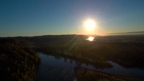 Top view of the dawn over the river Video stock 103297058