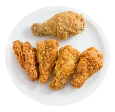 Top View of Deep Fried Chicken Wings on White Dish Stock Photos
