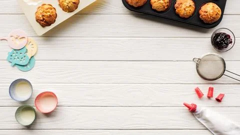 Top view delicious muffins baking Stock Photos