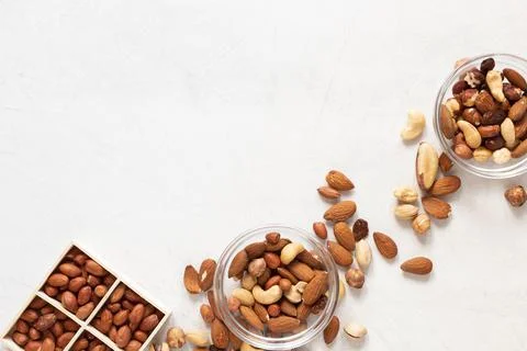 Top view delicious nuts concept. High quality and resolution beautiful photo Stock Photos