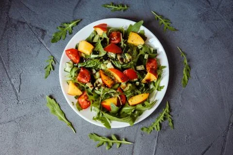 Top view of the delicious vegetarian salad. Stock Photos
