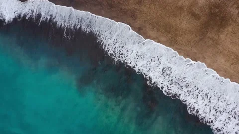 Top view of the desert beach on the Atlantic Ocean. Coast of the island of Stock Footage 143700960