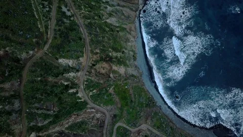 Top view of a deserted black volcanic beach. Coast of the island of Tenerife Stock Footage 104960424
