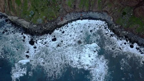 Top view of a deserted black volcanic beach. Coast of the island of Tenerife Stock Footage 104960708