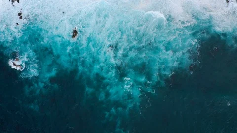 Top view of a deserted black volcanic beach on the Atlantic Ocean. Coast of the 스톡 동영상 111874904