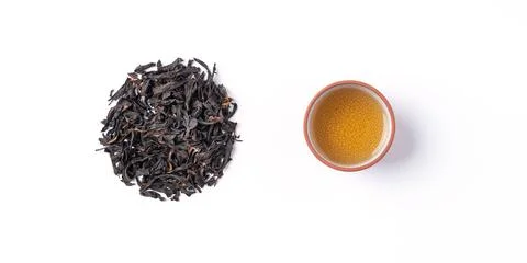 Top view design concept of fresh black tea and leaves in Taiwan. Foto stock