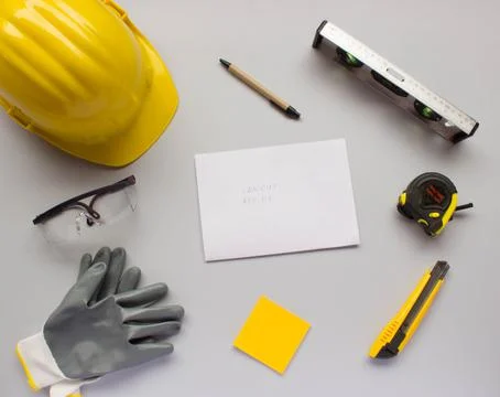 Top view design engineering and construction concept on grey background with  Stock Photos