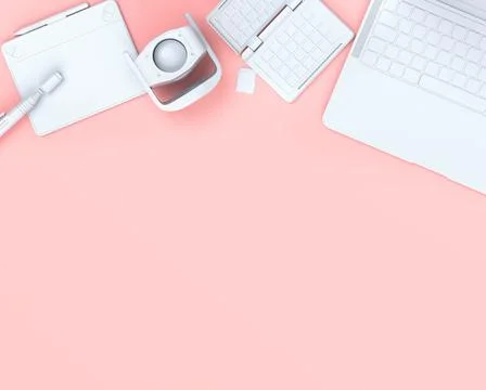 Top view of designer workspace and photography gear on black table background Stock Illustration