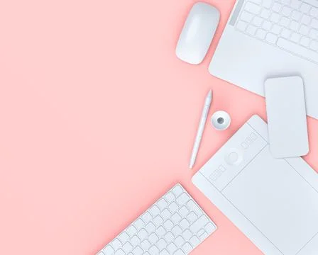 Top view of designer workspace and photography gear on black table background Stock Illustration