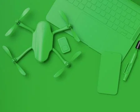 Top view of designer workspace and photography gear on monochrome table Stock Illustration