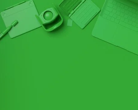 Top view of designer workspace and photography gear on monochrome table Stock Illustration