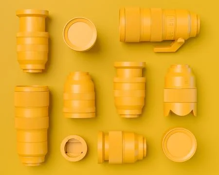 Top view of designer workspace and photography gear on monochrome table Stock Illustration