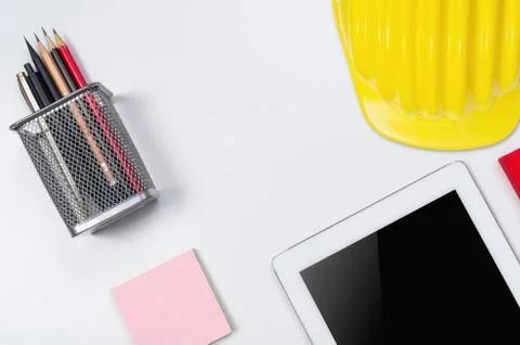 Top view desk engineer. Foto stock