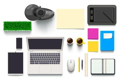 Top view on desk objects Stock Illustration