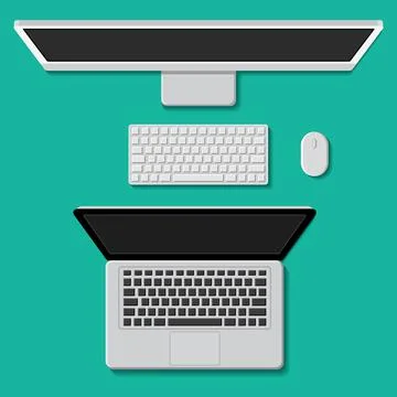 Top view of the desktop computer and laptop Stock Illustration