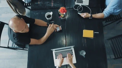 Top view - desktop of a creative business team that works on laptops and Stock Footage 91796298