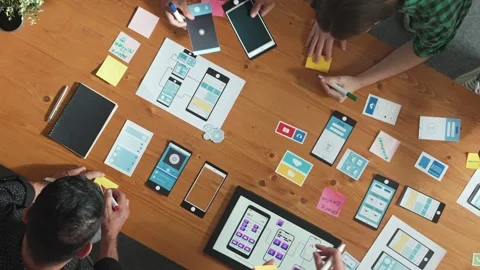 Top view of developer team working together to plan Ux Ui design. Convocation. Stock Footage 270207711