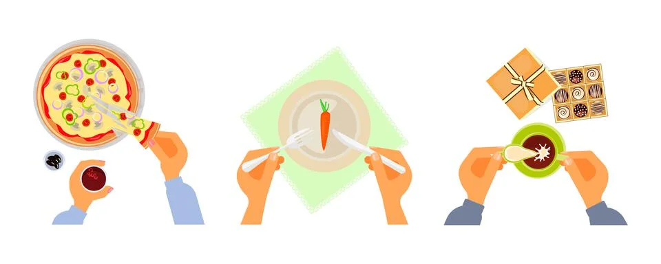 Top view on different diet, sweets and fast food dishes Stock Illustration