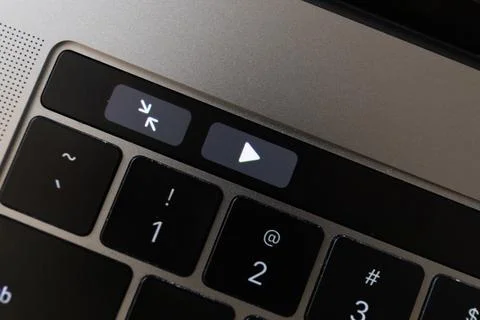 Top view of different keys on touch bar of MacBook Pro laptop Stock Photos