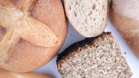 Top view of different kinds of breads Stock Footage 149256284