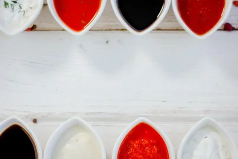 Top view of different sauces. Stock Photos