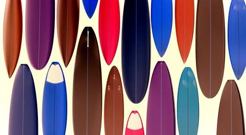 Top view of different surfboards side by side and facing each other in differ Stock Illustration