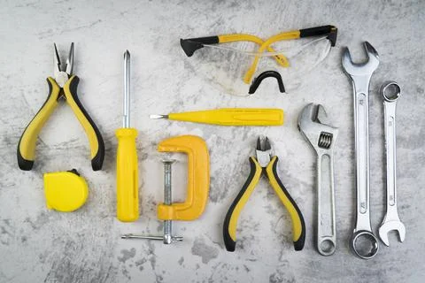 Top view different types tools. High quality and resolution beautiful photo Stock Photos