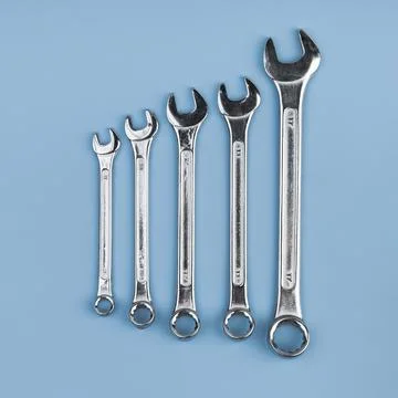 Top view different types wrenches. High quality and resolution beautiful photo Stock Photos