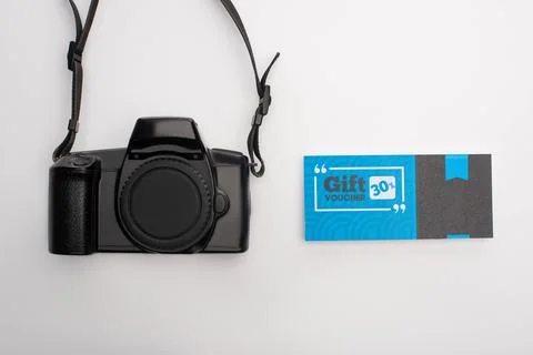 Top view digital camera gift Stock-Fotos