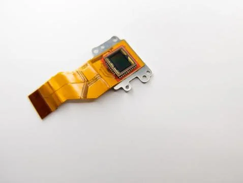 Top view of a digital camera sensor on a white background with a copy space Stock Photos
