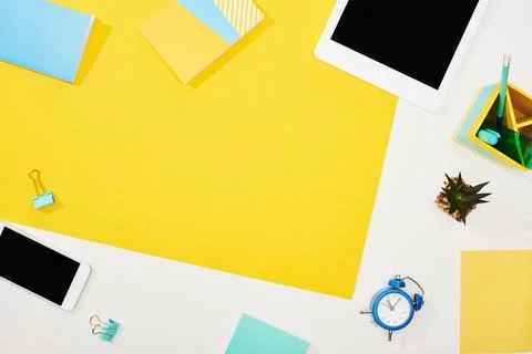 Top view digital tablet smartphone Stock Photos