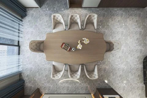 Top view dining room and table full of chair and interior decoration for a .. Stock Illustration