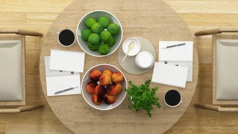 Top view dining room or restaurant minimal design - 3D Rendering Stock Illustration