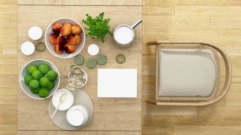 Top view dining room or pantry minimal design - 3D Rendering Stock Illustration