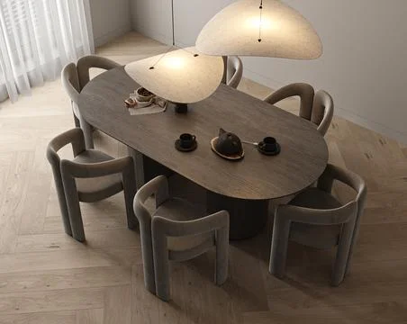 Top view diningroom interior design with gray empty wall, large table and served Stock Illustration