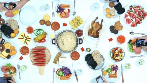 Top view of dinner together Stock Footage 113494248
