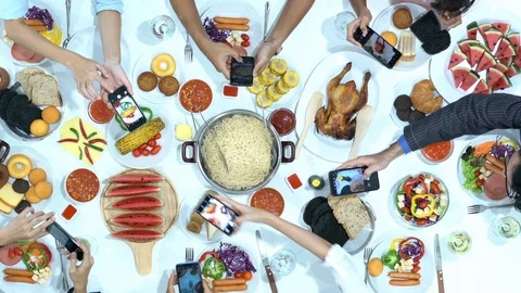 Top view of dinner together 스톡 동영상 113602500